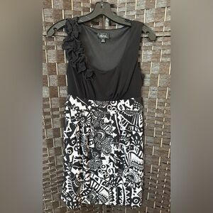 IZ Beyer Elegant Black and White Patterned Dress, Medium